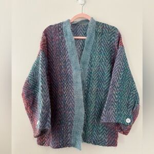 Vintage Victoria Draper Mohair Multicolor Cozy Cardigan Blue Pink